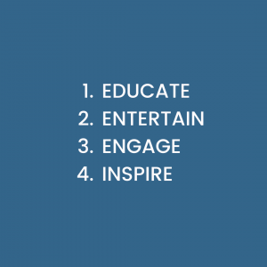 Als jouw post onder één van deze 4 categorieën valt zit je goed: 1. Educate,, 2. Entertain, 3. Engage en 4. Inspire